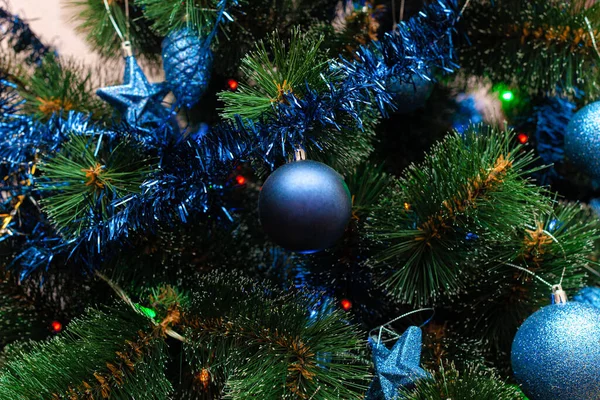 Giocattoli Blu Albero Natale Varie Forme Dimensioni Appendere Albero Natale — Foto Stock