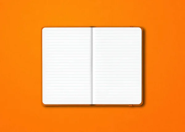 Oranje Open Gevoerd Notebook Mockup Geïsoleerd Kleurrijke Achtergrond — Stockfoto