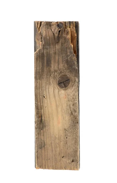Шматок Старої Сірої Дерев Яної Дошки Ізольовано Білому Тлі Крупним — стокове фото