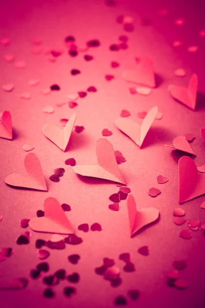 Fondo Del Día San Valentín Con Corazones Confeti —  Fotos de Stock