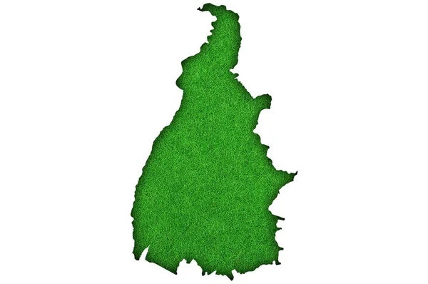 岛上的绿色地图 白底上挂着国旗 — 图库照片