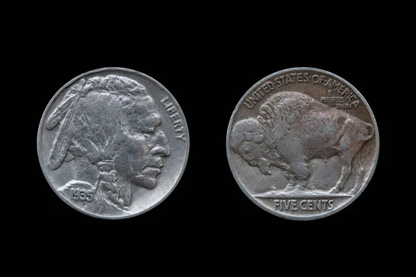 Eua Cinco Centavos Buffalo Indian Head Moeda Níquel Datado 1935 — Fotografia de Stock