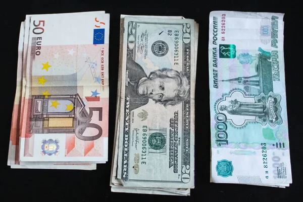 不同货币 美元和欧元的混合 — 图库照片