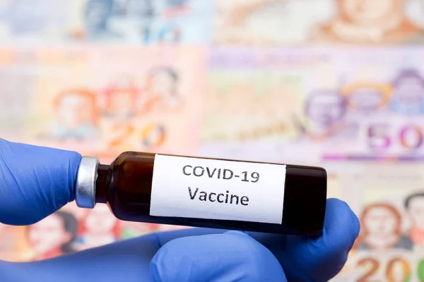 Vacina Contra Covid Fundo Dinheiro Boliviano Boliviano — Fotografia de Stock