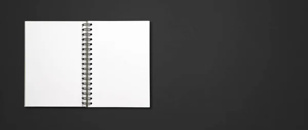 Чистый Открытый Макет Спирали Ноутбука Изолирован Черном Горизонтальном Баннере — стоковое фото