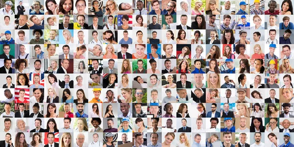 Diverse Mensen Gezicht Avatar Portret Collage — Stockfoto