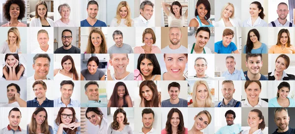 Diverse Mensen Gezicht Avatar Portret Collage — Stockfoto