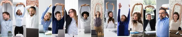 Business Team Stretching Sul Posto Lavoro Ufficio Collage — Foto Stock
