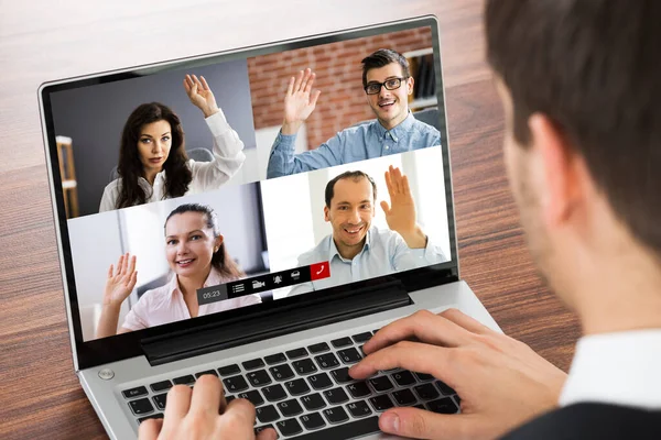 Video Conferenza Uomo Affari Con Collega Sul Computer Portatile Carica — Foto Stock