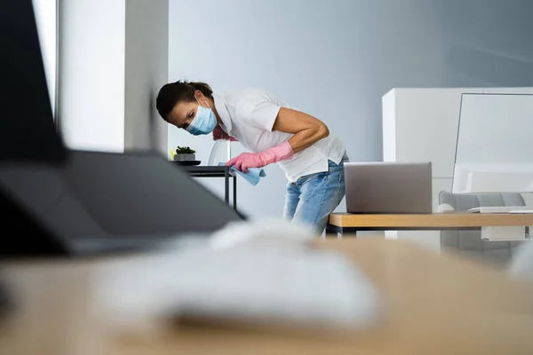 Serviço Limpeza Profissional Escritório Zelador Máscara Cara — Fotografia de Stock