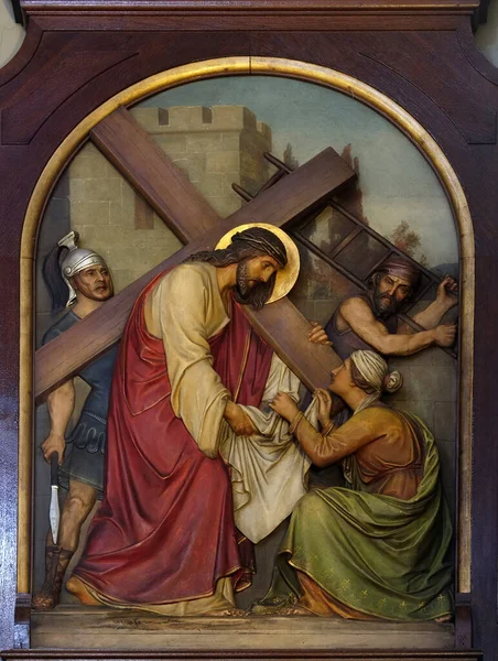 Estaciones Cruz Verónica Limpia Rostro Jesús Basílica Del Sagrado Corazón —  Fotos de Stock