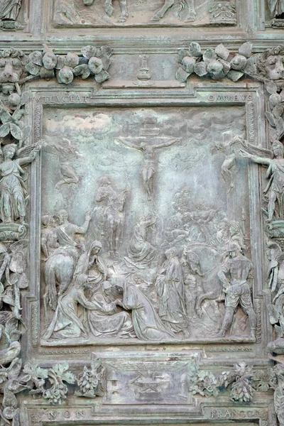 Crucifixion Jesus Christ Sculpture Panel Giambologna School Collocated Right Portal — Stock Photo, Image