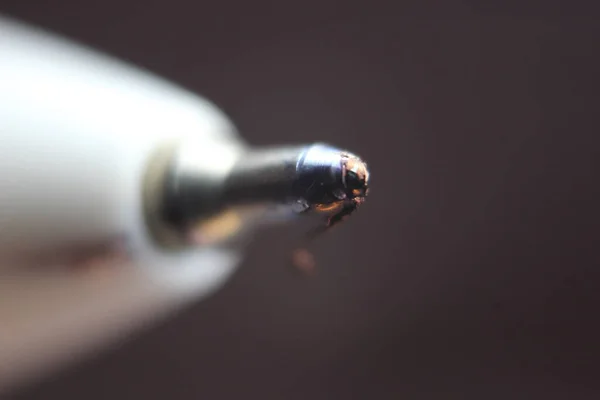 Macro Photo Ballpoint Pen Tip Dark Grey Background Extreme Macro — Stock Photo, Image