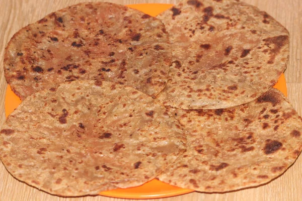 Tradiční Paratha Makro Detailní Záběr Výběrovým Zaměřením Domácí Olejový Chléb — Stock fotografie