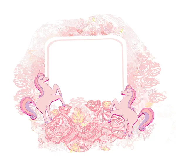 Decorative Flower Frame Beautiful Unicorns — Stock Photo, Image