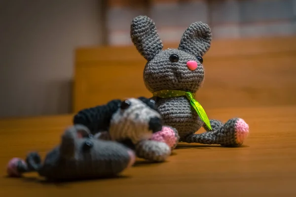Självgjord Amigurumi Mouse Dog Och Kanin Ull — Stockfoto