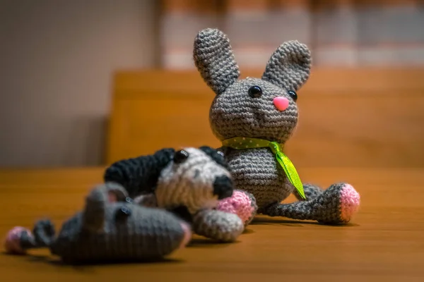 Selfmade Amigurumi Maus Hund Und Hase Aus Wolle — Stockfoto
