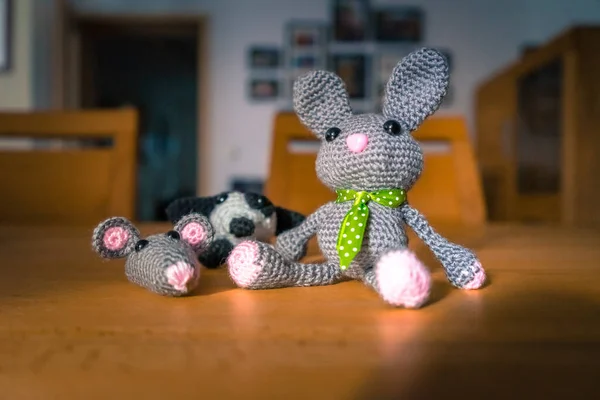 Selfmade Amigurumi Mouse Dog Bunny Out Wool — Stock Photo, Image