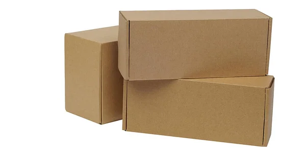 Boîtes Carton Pour Marchandises Sur Fond Blanc Taille Différente Isolé — Photo