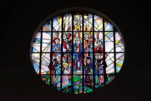 Pinksteren Glas Loodramen Sint Laurentiuskerk Kleinostheim Duitsland — Stockfoto