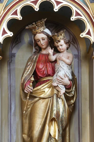 Vergine Maria Con Gesù Bambino Statua Sull Altare Della Madonna — Foto Stock