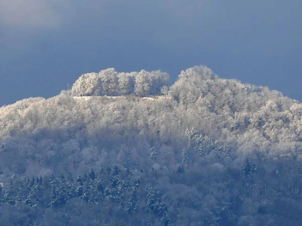 Vista Inverno Para Colina Imperador Hohenstaufen Com Neve Sol Alemanha — Fotografia de Stock