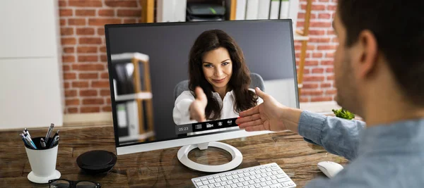 Job Interview Werkgelegenheid Handdruk Video Conference Call — Stockfoto