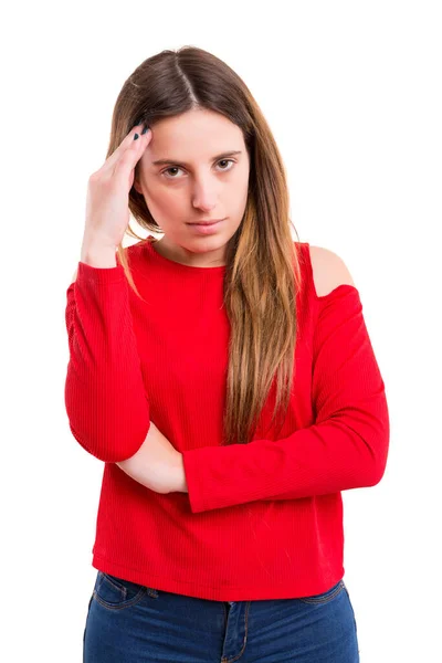 Mujer Joven Con Pelo Rojo Aislado Sobre Fondo Blanco — Foto de Stock