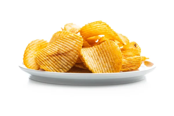 Knusprige Kartoffelchips Isoliert Auf Weißem Hintergrund — Stockfoto