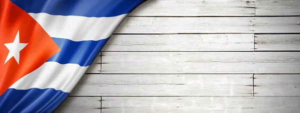 Kuba Flagge Alter Weißer Mauer Horizontales Panorama Banner — Stockfoto