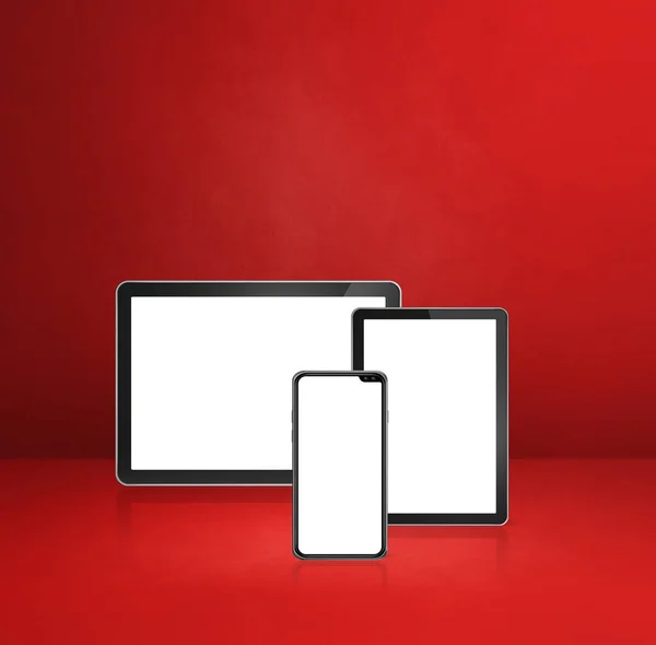 Mobilní Telefon Digitální Tablet Červeném Psacím Stole Ilustrace — Stock fotografie