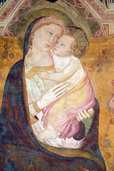 Дева Мария Младенцем Иисусом Фреска Фасаде Дома Флоренции Италия — стоковое фото