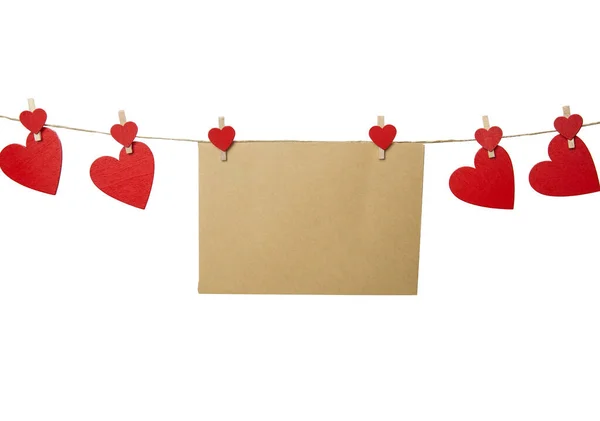 Sobre Vacío Blanco Hoja Papel Tarjeta Para Invitación Corazones Rojos —  Fotos de Stock