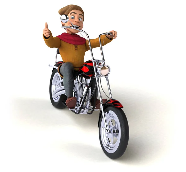 Personagem Desenho Animado Divertido Com Motocicleta Ilustração — Fotografia de Stock