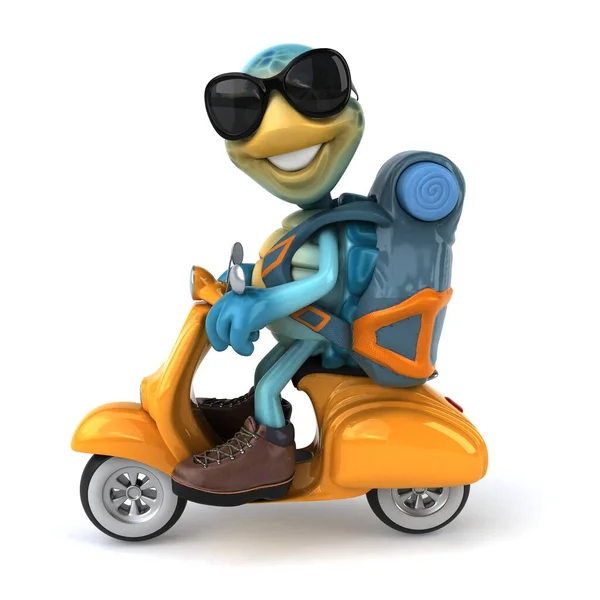 オートバイの3Dイラストの楽しい漫画のキャラクター — ストック写真