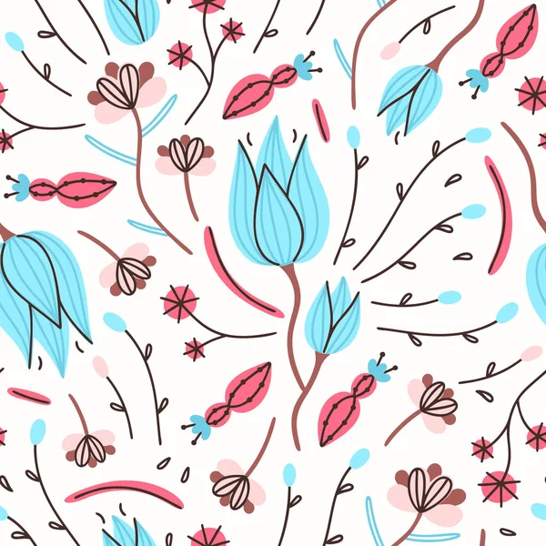 花のシームレスなパターン 手描きの美しい花 花とカラフルな繰り返しの背景 包装紙 カバーノートブック ヘッダー用のデザイン ベクトル図 Eps10 — ストック写真