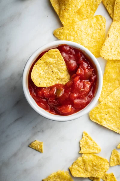 Tortilla Chips Sauce Tomate Rouge Chips Nacho Mexicain Sur Table — Photo