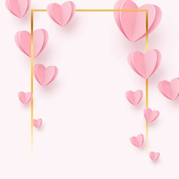Sanft Rosa Rote Herzen Goldenem Rahmen Auf Weißem Hintergrund Illustration — Stockfoto