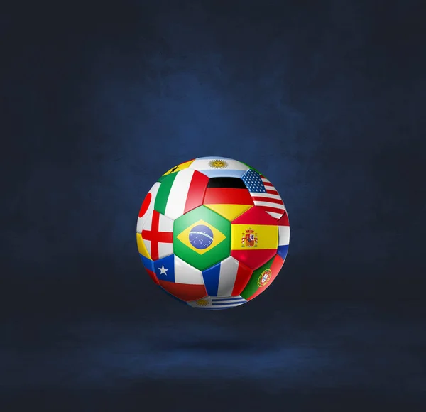 Fußballball Mit Nationalflaggen Auf Dunkelblauem Studiohintergrund Illustration — Stockfoto