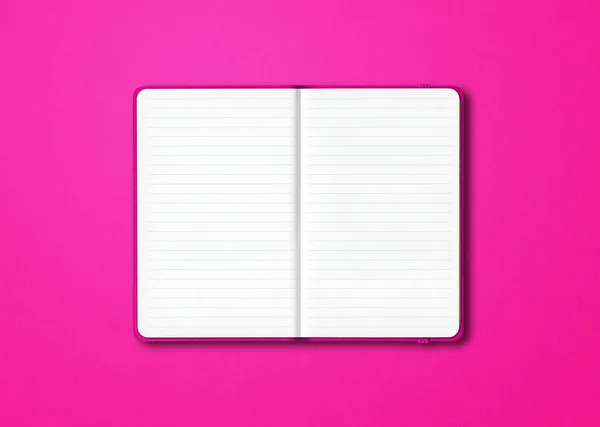 Roze Open Gevoerd Notebook Mockup Mockup Geïsoleerd Kleurrijke Achtergrond — Stockfoto