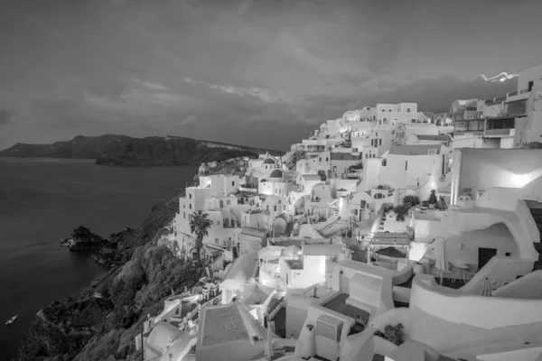 Oia Town Cityscape Острові Санторіні Греції Після Заходу Сонця Егейське — стокове фото