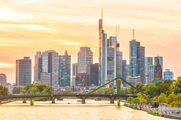 Pohled Panorama Frankfurtu Nad Mohanem Německu Západem Slunce — Stock fotografie