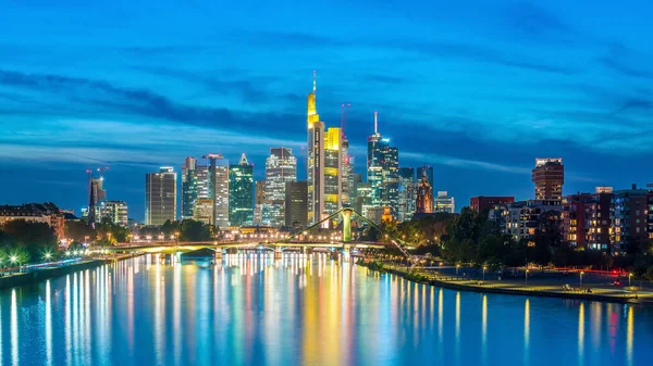 Pohled Panorama Frankfurtu Nad Mohanem Německu Západem Slunce — Stock fotografie