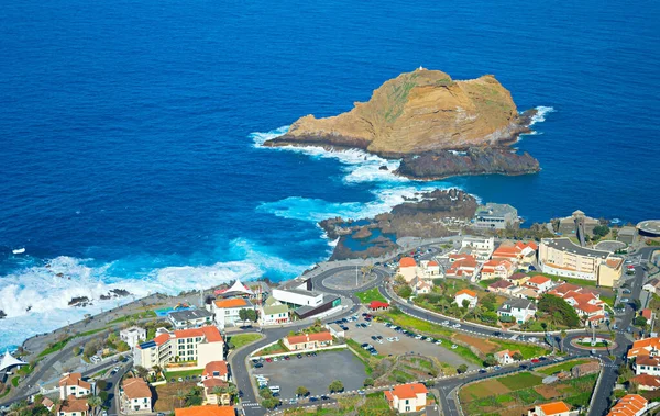 Veduta Aerea Della Città Porto Moniz Famosa Sue Piscine Naturali — Foto Stock