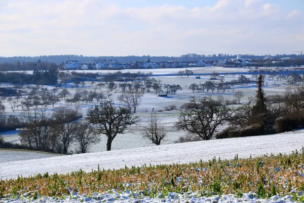 Veduta Della Città Rutesheim Inverno — Foto Stock