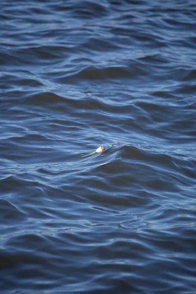 Bobine Pêche Blanche Rouge Flottant Sommet Lac — Photo