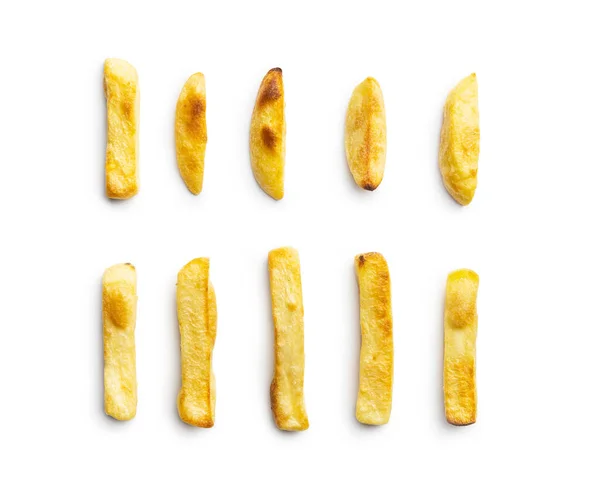 Stora Pommes Frites Stekt Potatis Chips Isolerad Vit Bakgrund — Stockfoto