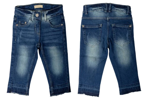 Blauwe Jeans Geïsoleerd Trendy Stijlvolle Donkerblauwe Denim Broek Broek Voor — Stockfoto