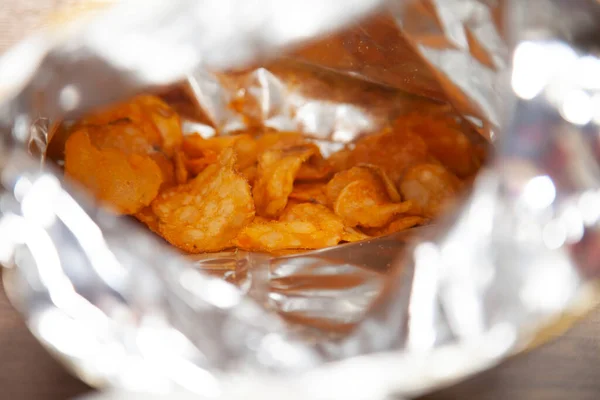 Flavored Potato Chips Back Open Bag — Stock Photo, Image