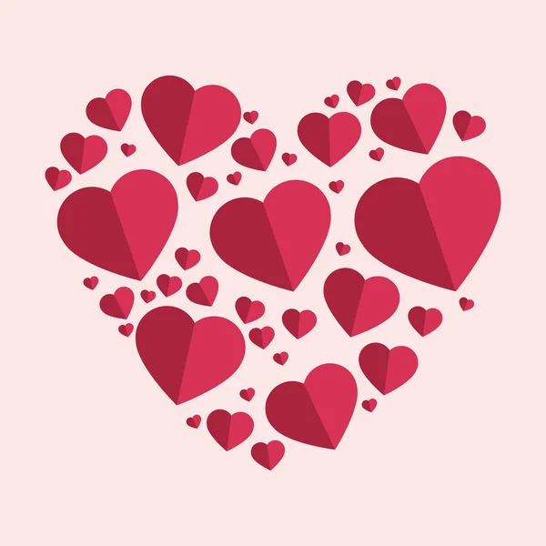 Gently Pink Red Hearts Form Big Heart White Background Illustration — Stock Photo, Image